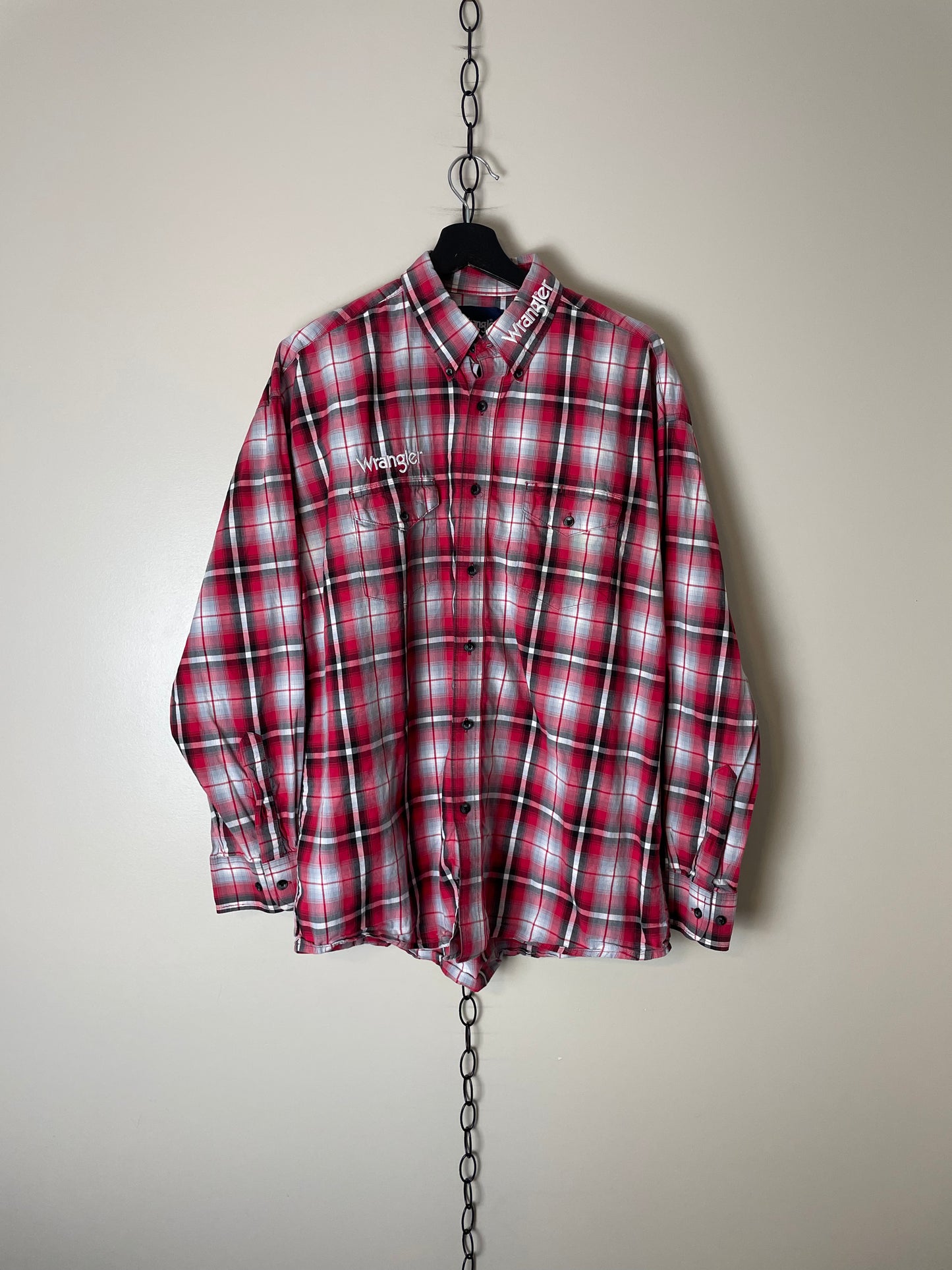 Vintage Wrangler Spellout Long Sleeve Button-up Shirt - L