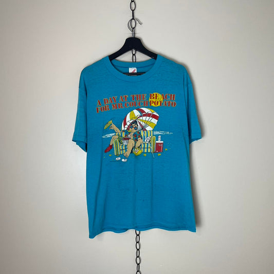 Vintage 1988 A Day At The Beach As A Couch Potato T-shirt - L